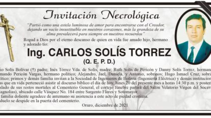 Invitación Necrológica Ing. Carlos Solís Torrez