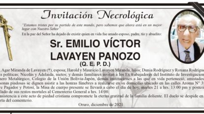 Invitación Necrológica de Emilio Víctor Lavayen Panozo