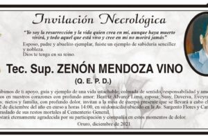 Invitación Necrológica de Zenón Mendoza Vino