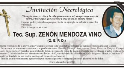 Invitación Necrológica de Zenón Mendoza Vino