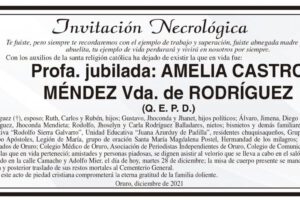 Invitación Necrológica: Amelia Castro Méndez