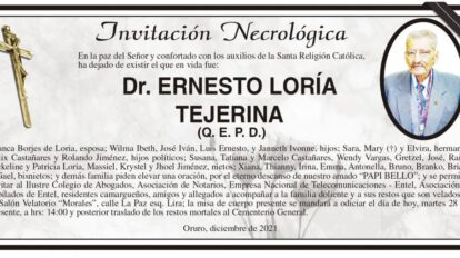 Invitación Necrológica: Dr. Ernesto Loría Tejerina