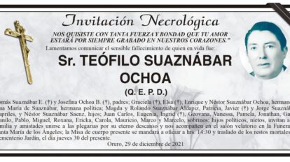 Invitación Necrológica: Sr. Teófilo Suaznábar Ochoa