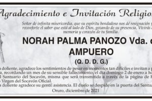 Agradecimiento e Invitación Religiosa: Norah Palma Panozo