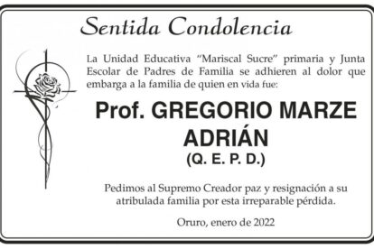 Condolencias por la pérdida del Prof. Gregorio Marze Adrián