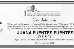 Condolencia por el fallecimiento de Juana Fuentes Fuentes