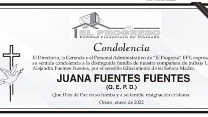 Condolencia por el fallecimiento de Juana Fuentes Fuentes
