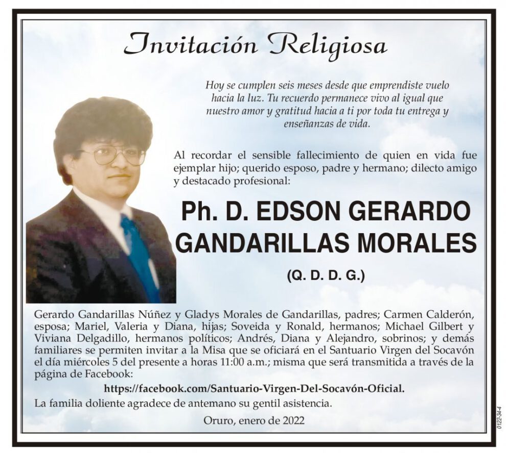 Ph. D. Edson Gerardo Gandarillas Morales, invitación religiosa