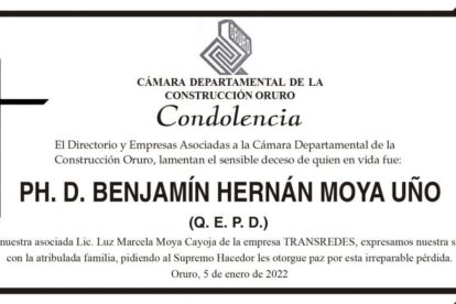 Condolencia por el fallecimiento de Ph. D. Benjamín Hernán Moya Uño