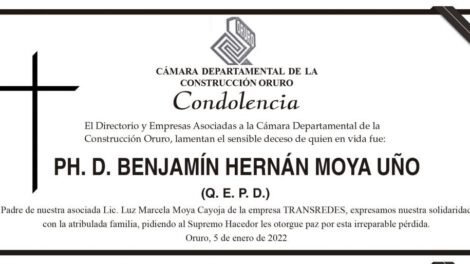 Condolencia por el fallecimiento de Ph. D. Benjamín Hernán Moya Uño