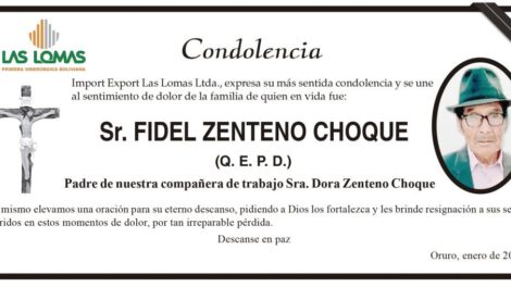 Condolencia por Fidel Zenteno Choque