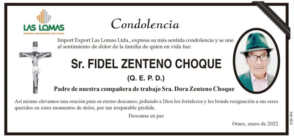 Condolencia por Fidel Zenteno Choque