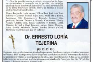 Agradecimiento e Invitación Religiosa: Dr. Ernesto Loría Tejerina