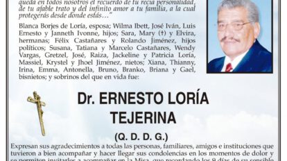 Agradecimiento e Invitación Religiosa: Dr. Ernesto Loría Tejerina