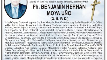 Invitación Necrológica: Ph. BENJAMÍN HERNÁN MOYA UÑO
