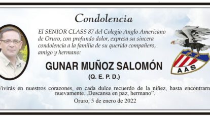 Condolencia por Gunar Muñoz Salomón