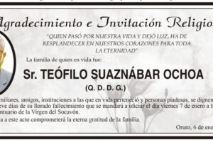 Agradecimiento e Invitación Religiosa: Teófilo Suaznábar Ochoa