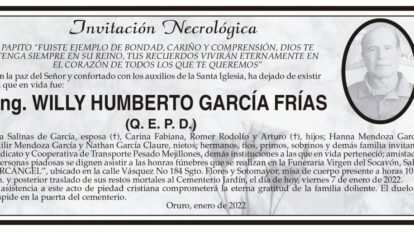 Invitación Necrológica: Ing. Willy Humberto García Frías