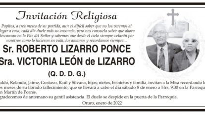 Invitación Religiosa para Roberto Lizarro Ponce y Victoria León de Lizarro
