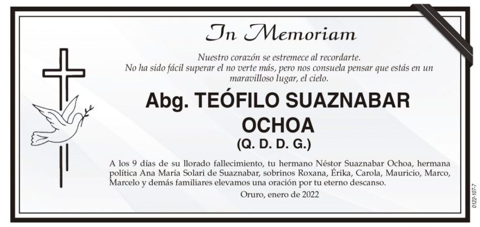 In Memoriam: Teófilo Suaznabar Ochoa