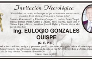 Invitación Necrológica: Ing. EULOGIO GONZALES QUISPE