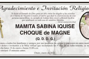 Agradecimiento e Invitación Religiosa por Mamita Sabina Iquise Choque