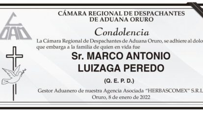 Condolencia por Marco Antonio Luizaga Peredo