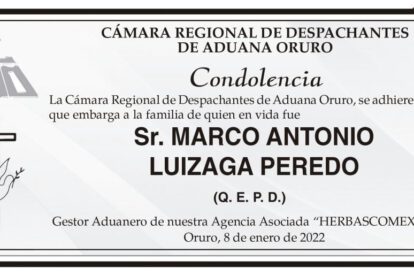 Condolencia por Marco Antonio Luizaga Peredo