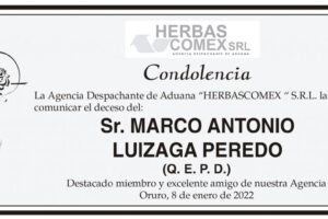Condolencia por el fallecimiento de Marco Antonio Luizaga Peredo