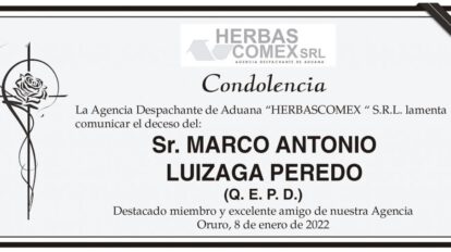 Condolencia por el fallecimiento de Marco Antonio Luizaga Peredo