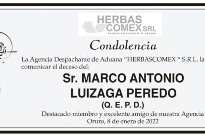 Condolencia por el fallecimiento de Marco Antonio Luizaga Peredo