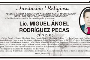 Lic. Miguel Ángel Rodríguez Pecas, invitación a la Santa Misa
