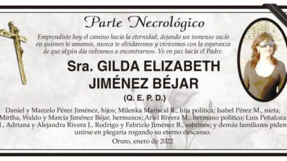 Parte Necrológico de Gilda Elizabeth Jiménez Béjar