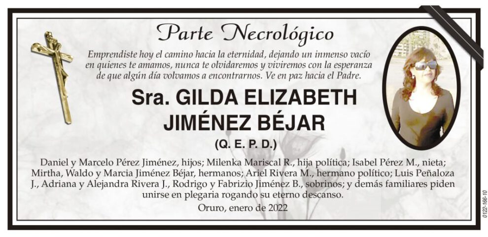 Parte Necrológico de Gilda Elizabeth Jiménez Béjar