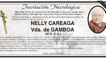 Invitación Necrológica de Nelly Careaga Vda. de Gamboa