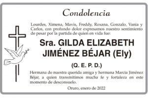 Condolencia por la partida de Gilda Elizabeth Jiménez Béjar