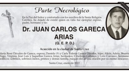 Parte Necrológico: Dr. Juan Carlos Gareca Arias