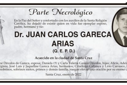 Parte Necrológico: Dr. Juan Carlos Gareca Arias