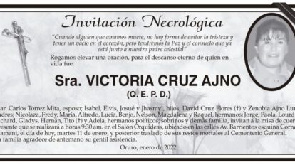 Invitación Necrológica para Victoria Cruz Ajno
