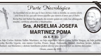 Parte Necrológico de Anselma Josefa Martinez Poma