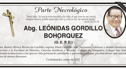 Parte Necrológico de Abg. Leónidas Gordillo Bohorquez