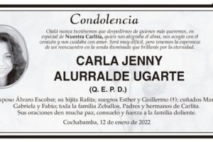 Condolencia por Carla Jenny Alurralde Ugarte