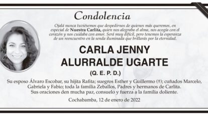 Condolencia por Carla Jenny Alurralde Ugarte