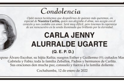 Condolencia por Carla Jenny Alurralde Ugarte