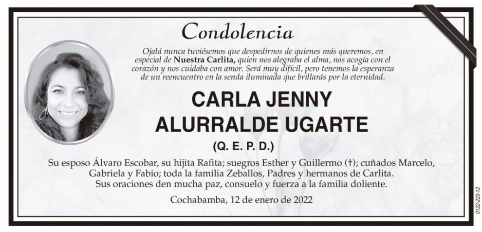 Condolencia por Carla Jenny Alurralde Ugarte