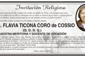 Profa. Flavia Ticona Coro de Cossio, invitación religiosa