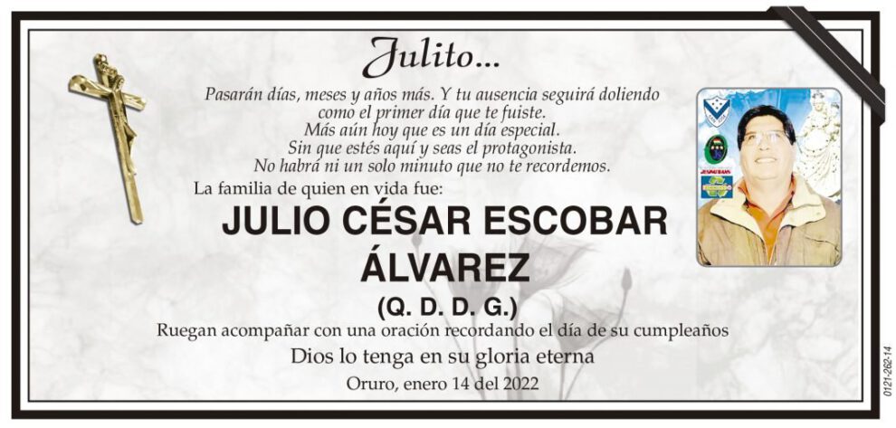 Necrológico de Julio César Escobar Álvarez