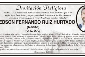 Lic. Edson Fernando Ruiz Hurtado, invitación religiosa en su primer año de partida
