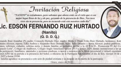 Lic. Edson Fernando Ruiz Hurtado, invitación religiosa en su primer año de partida