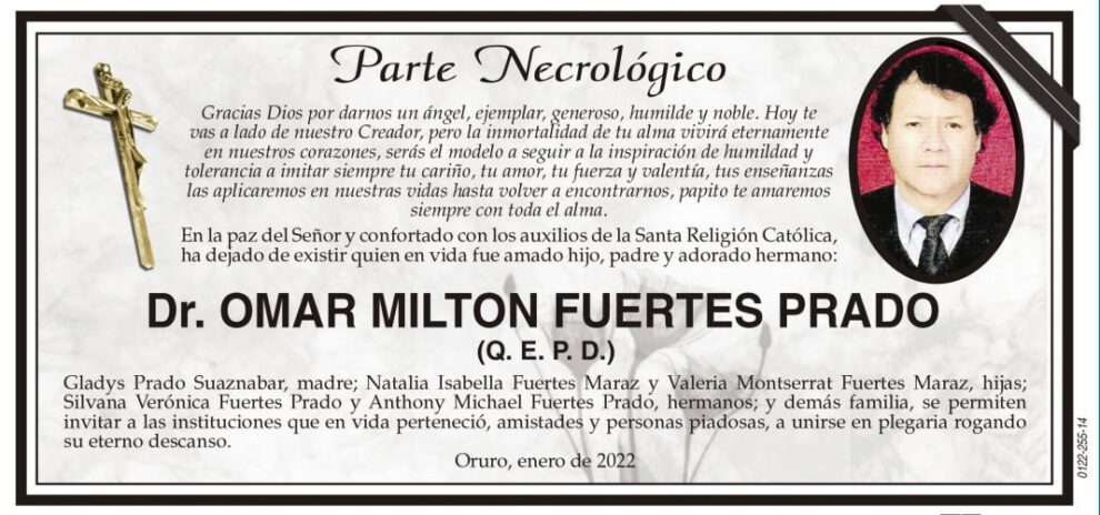 Necrológico del Dr. Omar Milton Fuertes Prado